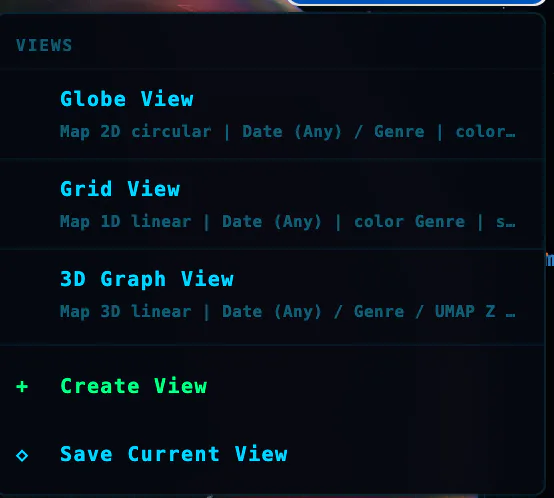 Cronologies view picker with several ways to visualize a universe